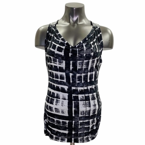 CALVIN Klein Black & White Geometric Print Sleeveless Racerback V-Neck Tank Top - Picture 1 of 11